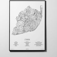 Lissabon | Lisboa | Portugal | City Map Karte Plan Bild Print Poster Illustration Framed mit Rahmen L & XL