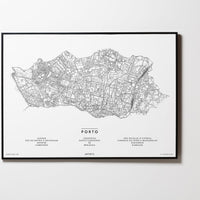 Porto | Portugal | City Map Karte Plan Bild Print Poster Illustration Framed mit Rahmen L & XL