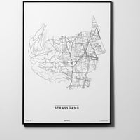 Straßgang | 8020, 8053, 8054, 8055 | Graz | City Map Karte Plan Bild Print Poster Framed Mit Rahmen L & XL