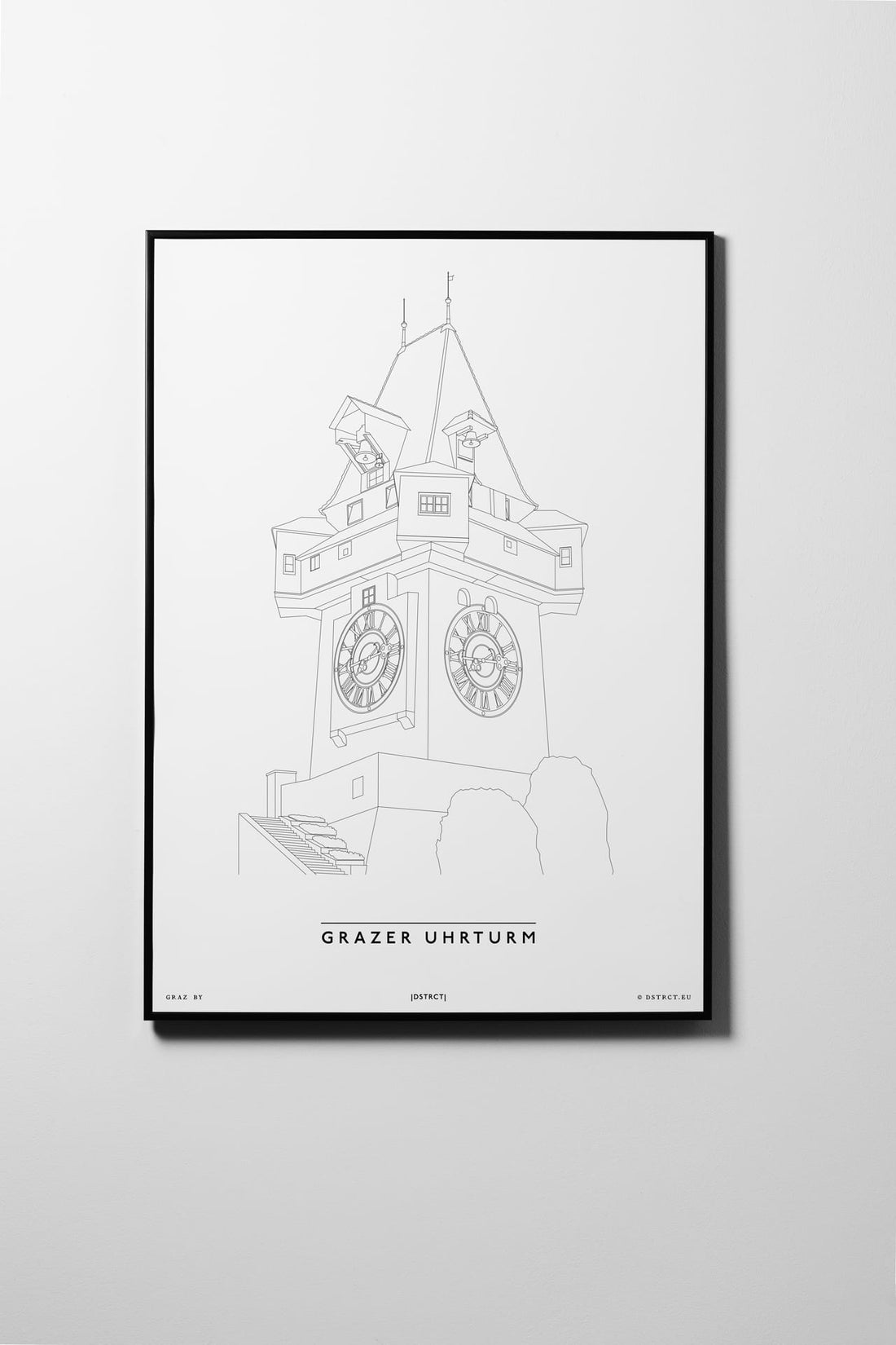 Grazer Uhrturm | Graz | City Map Karte Plan Bild Print Poster Framed Mit Rahmen L & XL