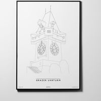 Grazer Uhrturm | Graz | City Map Karte Plan Bild Print Poster Framed Mit Rahmen L & XL