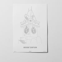 Grazer Uhrturm | Graz | City Map Karte Plan Bild Print Poster Unframed Ohne Rahmen