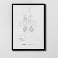 Grazer Uhrturm | Graz | City Map Karte Plan Bild Print Poster Framed Mit Rahmen