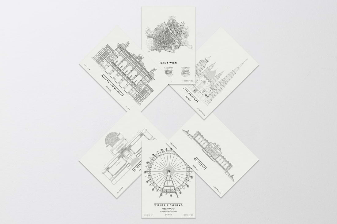 6er Set Minigrafiken / Postkartten Wien | Wien | Österreich | City Map Karte Plan Bild Print Poster