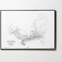 Sarajevo | Bosnien und Herzegowina | City Map Karte Plan Bild Print Poster Mit Rahmen Framed L & XL