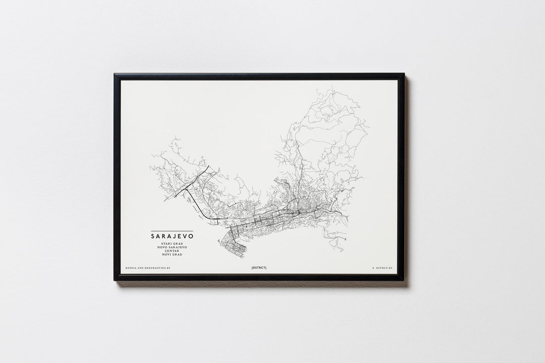 Sarajevo | Bosnien und Herzegowina | City Map Karte Plan Bild Print Poster Mit Rahmen Framed