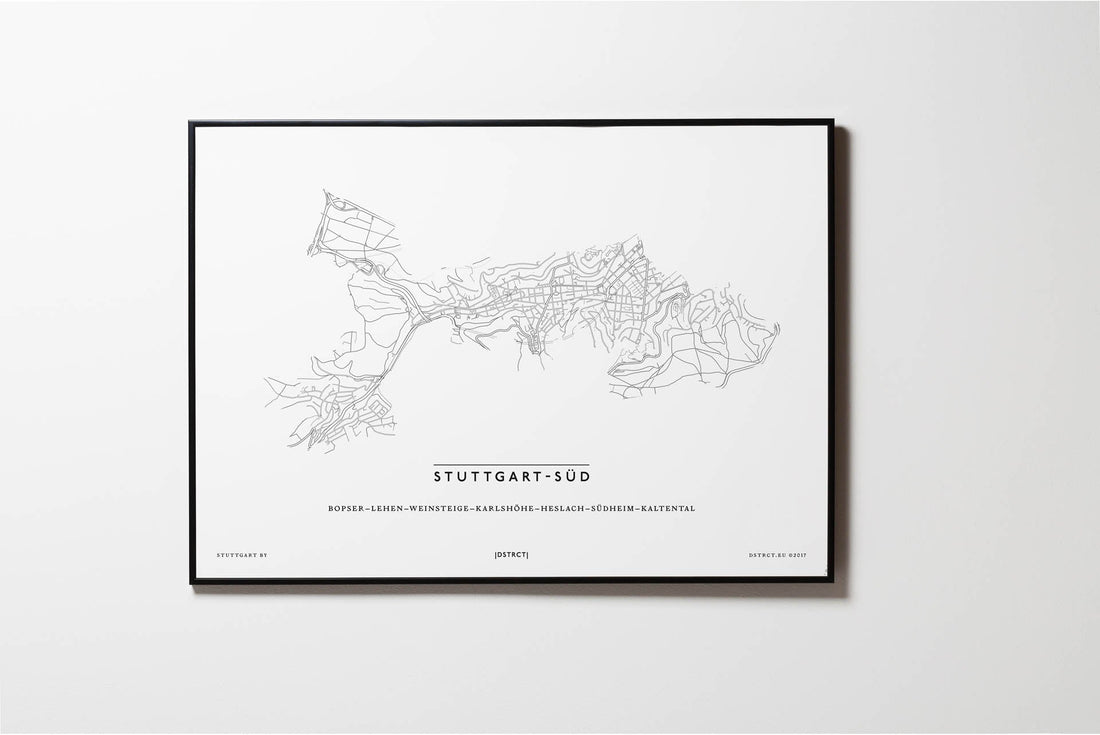 Stuttgart Süd | Stuttgart | City Map Karte Plan Bild Print Poster Mit Rahmen Framed L & XL