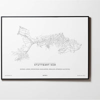 Stuttgart Süd | Stuttgart | City Map Karte Plan Bild Print Poster Mit Rahmen Framed L & XL