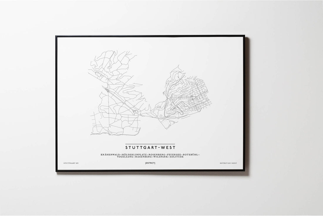 Stuttgart West | Stuttgart | City Map Karte Plan Bild Print Poster Mit Rahmen Framed L & XL