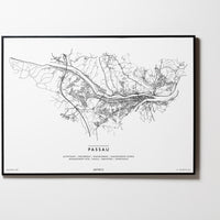 Passau | Bayern | Deutschland | City Map Karte Plan Bild Print Poster Mit Rahmen Framed L & XL