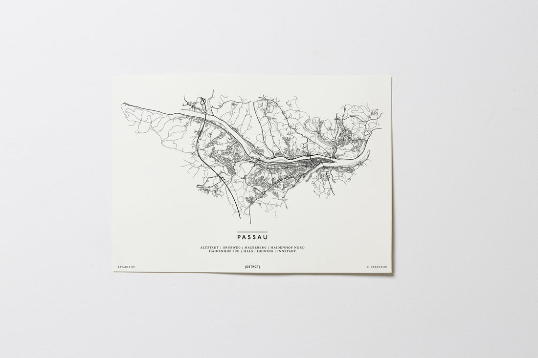 Passau | Bayern | Deutschland | City Map Karte Plan Bild Print Poster Ohne Rahmen Unframed