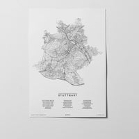 Stuttgart | Baden-Württemberg | Deutschland | City Map Karte Plan Bild Print Poster Ohne Rahmen Unframed