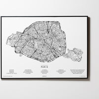Paris | Frankreich | City Map Karte Plan Bild Print Poster Mit Rahmen Framed L & XL