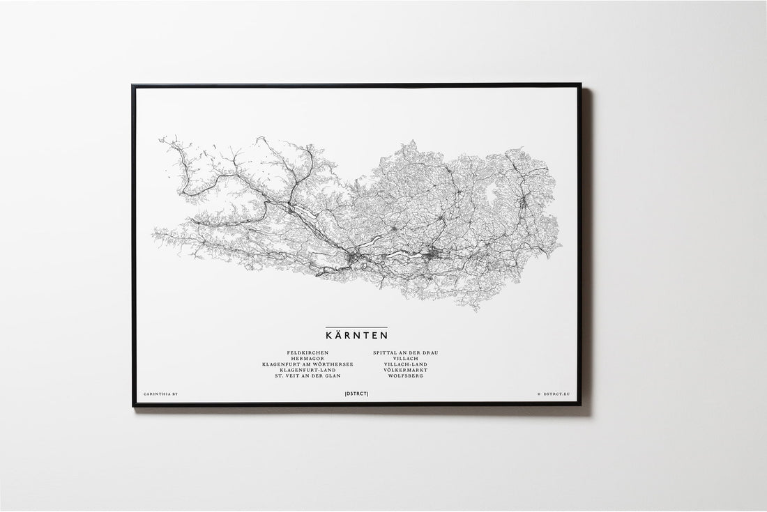 Kärnten | Österreich | City Map Karte Plan Bild Print Poster Illustration Framed mit Rahmen L & XL