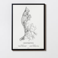 Liechtenstein | Fürstentum Liechtenstein | City Map Karte Plan Bild Print Poster Mit Rahmen Framed