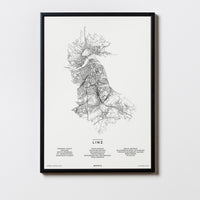 Linz | Oberösterreich | Österreich | City Map Karte Plan Bild Poster Mit Rahmen Framed