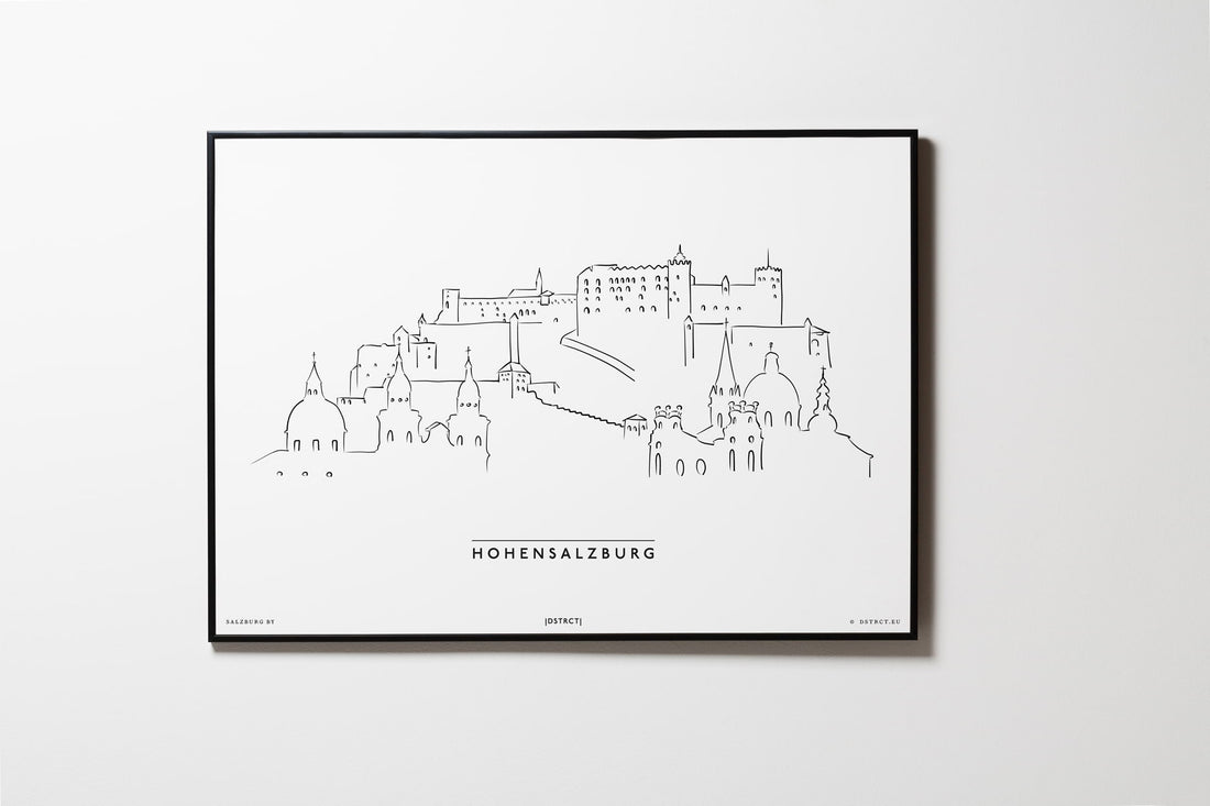 Hohensalzburg | Relaxed Design | Salzburg | Illustration Zeichnung Bild Print Poster Mit Rahmen Framed L & XL