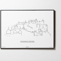 Hohensalzburg | Relaxed Design | Salzburg | Illustration Zeichnung Bild Print Poster Mit Rahmen Framed L & XL