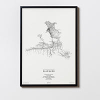Salzburg | Österreich | City Map Karte Plan Bild Print Poster Illustration Framed mit Rahmen