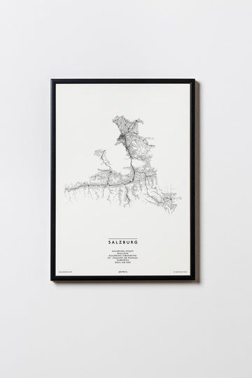 Salzburg | Österreich | City Map Karte Plan Bild Print Poster Illustration Framed mit Rahmen