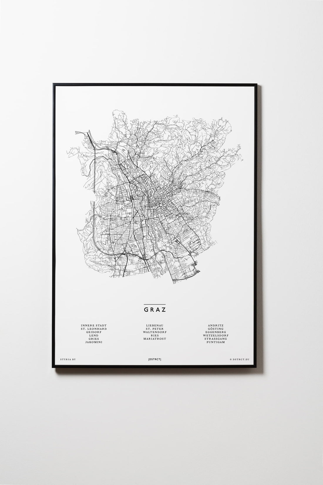 Graz | Steiermark | Österreich | City Map Karte Plan Bild Print Poster Mit Rahmen Framed L & XL