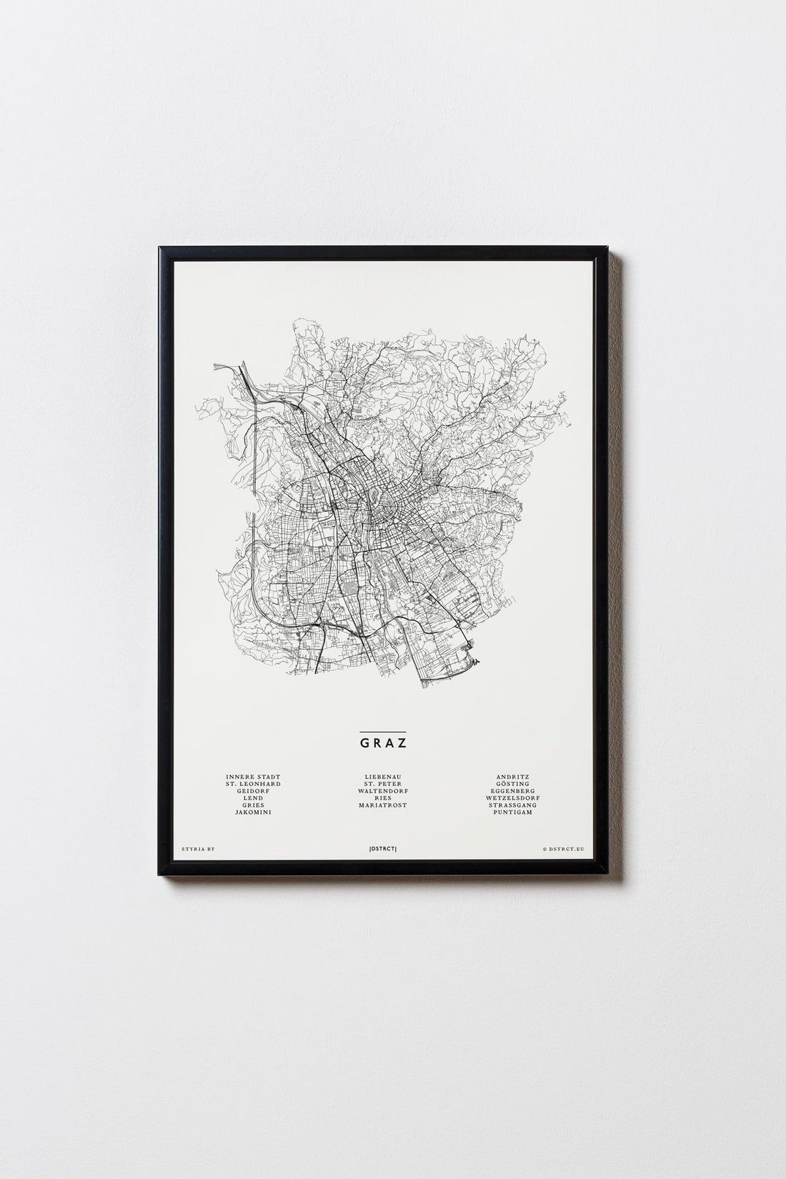 Graz | Steiermark | Österreich | City Map Karte Plan Bild Print Poster Mit Rahmen Framed