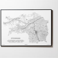 Steiermark | Österreich | City Map Karte Plan Bild Print Poster Illustration Framed mit Rahmen L & XL