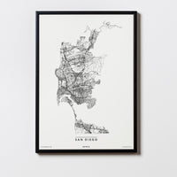 San Diego | California | USA | City Map Karte Plan Bild Print Poster Mit Rahmen Framed