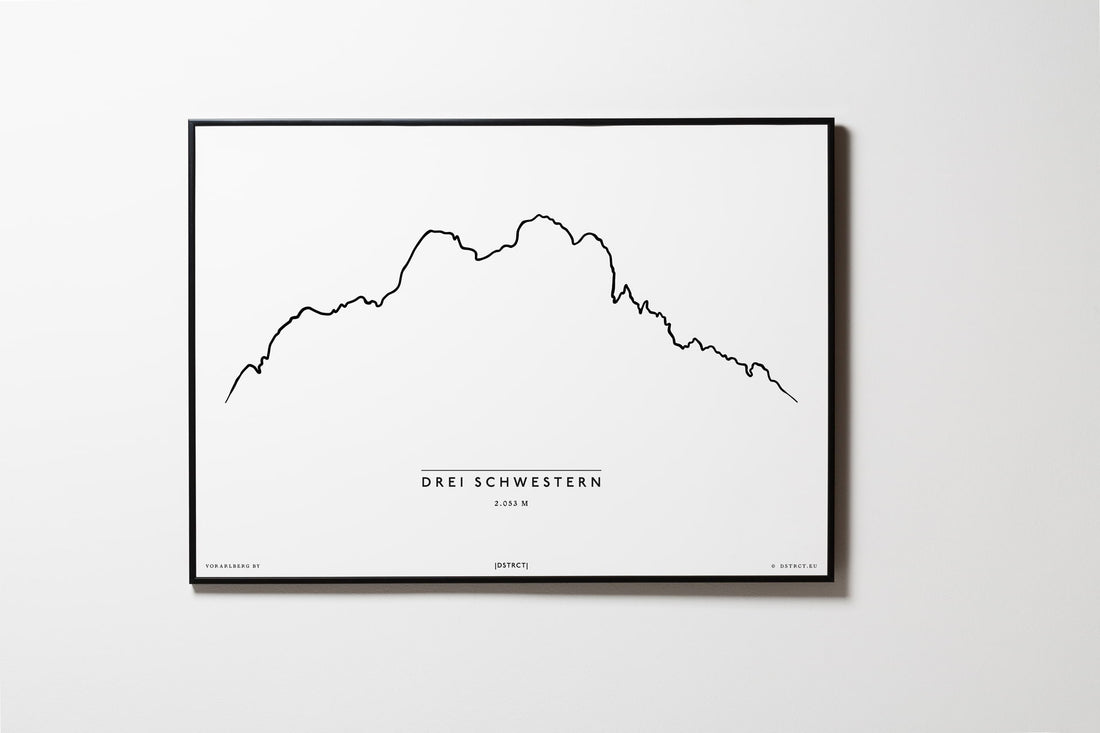 Drei Schwestern | Vorarlberg | Illustration | Zeichnung Bild Print Poster Mit Rahmen Framed L & XL