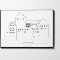 Schattenburg | Feldkirch | Illustration Zeichnung Bild Print Poster Mit Rahmen Framed L & XL
