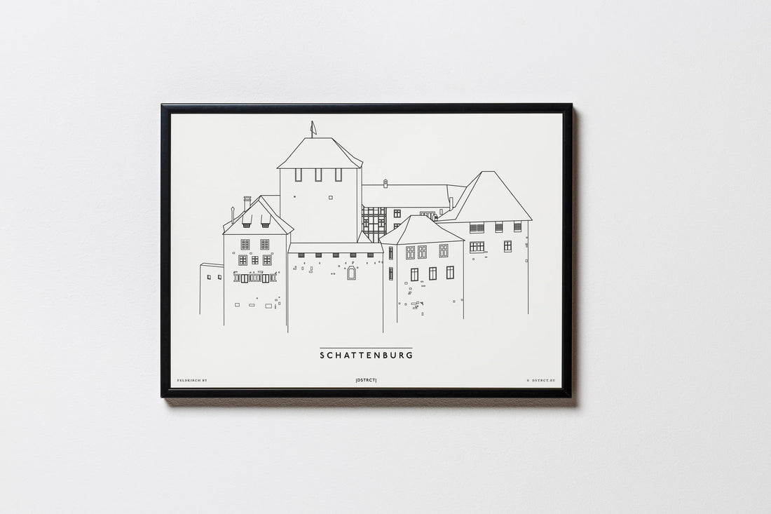 Schattenburg | Feldkirch | Illustration Zeichnung Bild Print Poster Mit Rahmen Framed