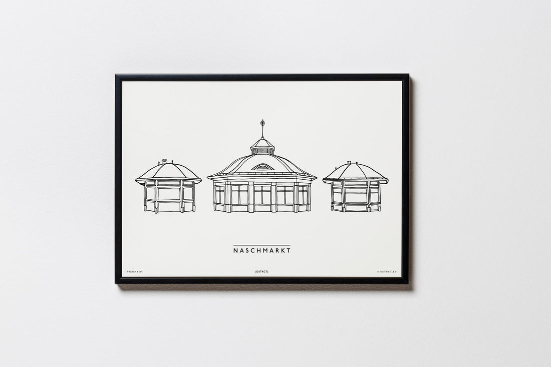 Naschmarkt | Relaxed Design | Wien | Illustration | Zeichnung Bild Print Poster Mit Rahmen Framed