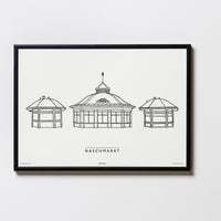Naschmarkt | Relaxed Design | Wien | Illustration | Zeichnung Bild Print Poster Mit Rahmen Framed