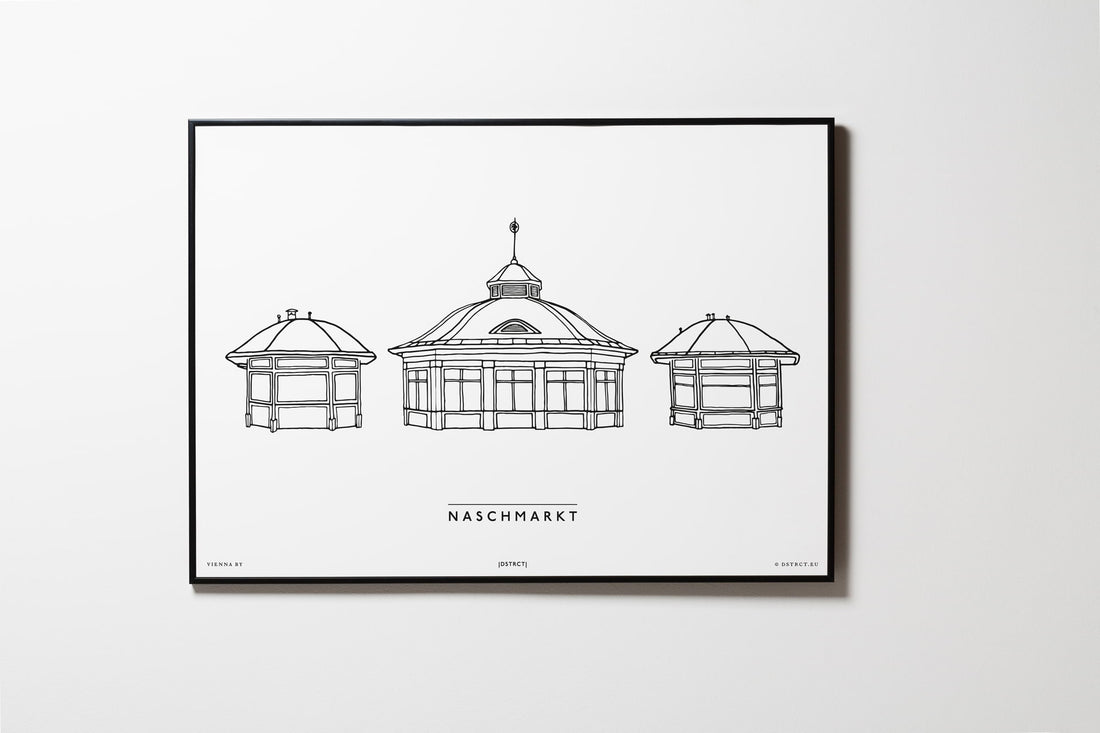 Naschmarkt | Relaxed Design | Wien | Illustration | Zeichnung Bild Print Poster Mit Rahmen Framed L & XL