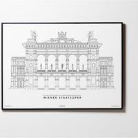 Wiener Staatsoper | Strict Design | Wien | Illustration Zeichnung Bild Print Poster Mit Rahmen Framed L & XL