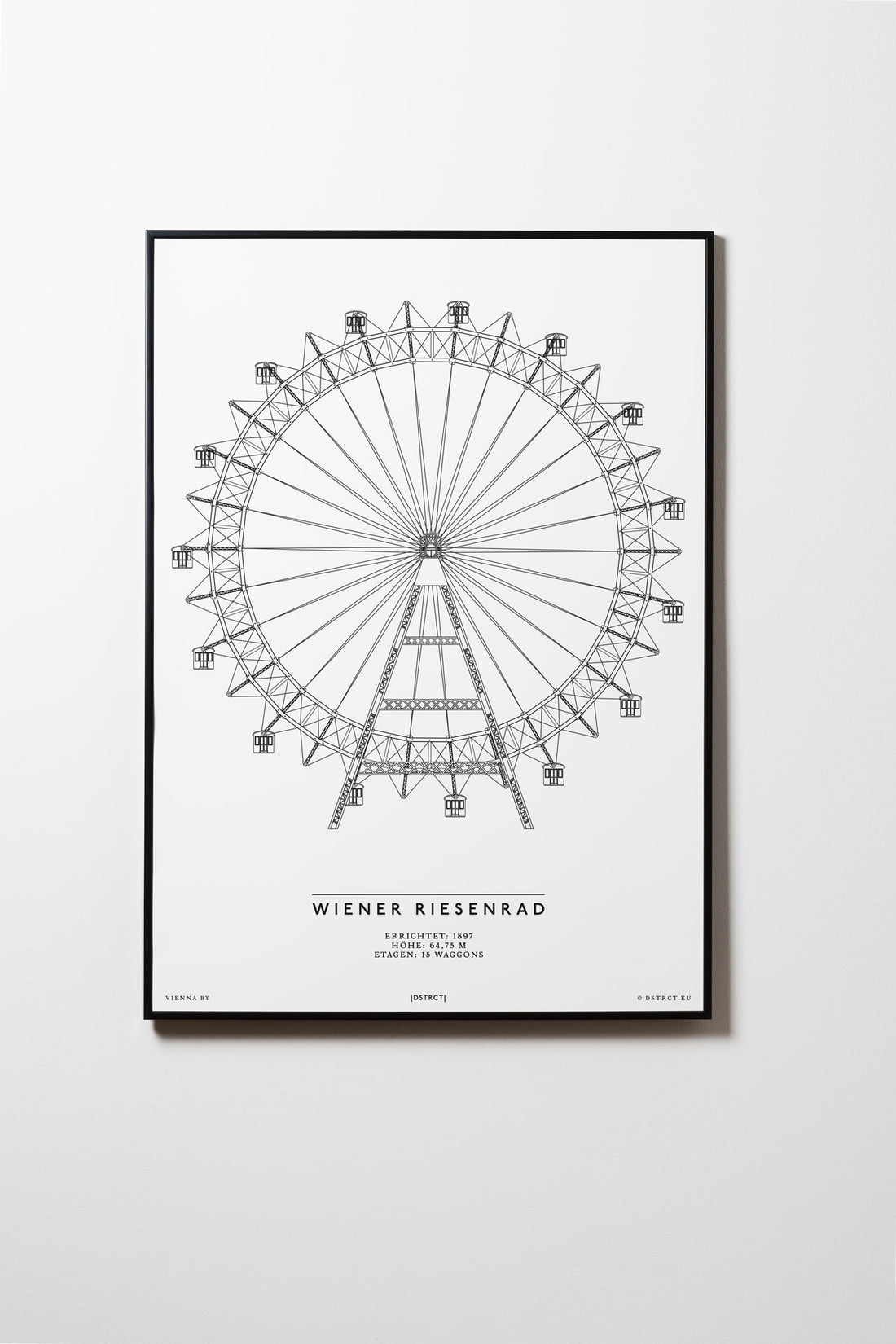 Wiener Riesenrad | Wien | Illustration Zeichnung Bild Print Poster Kunst Mit Rahmen Framed L & XL
