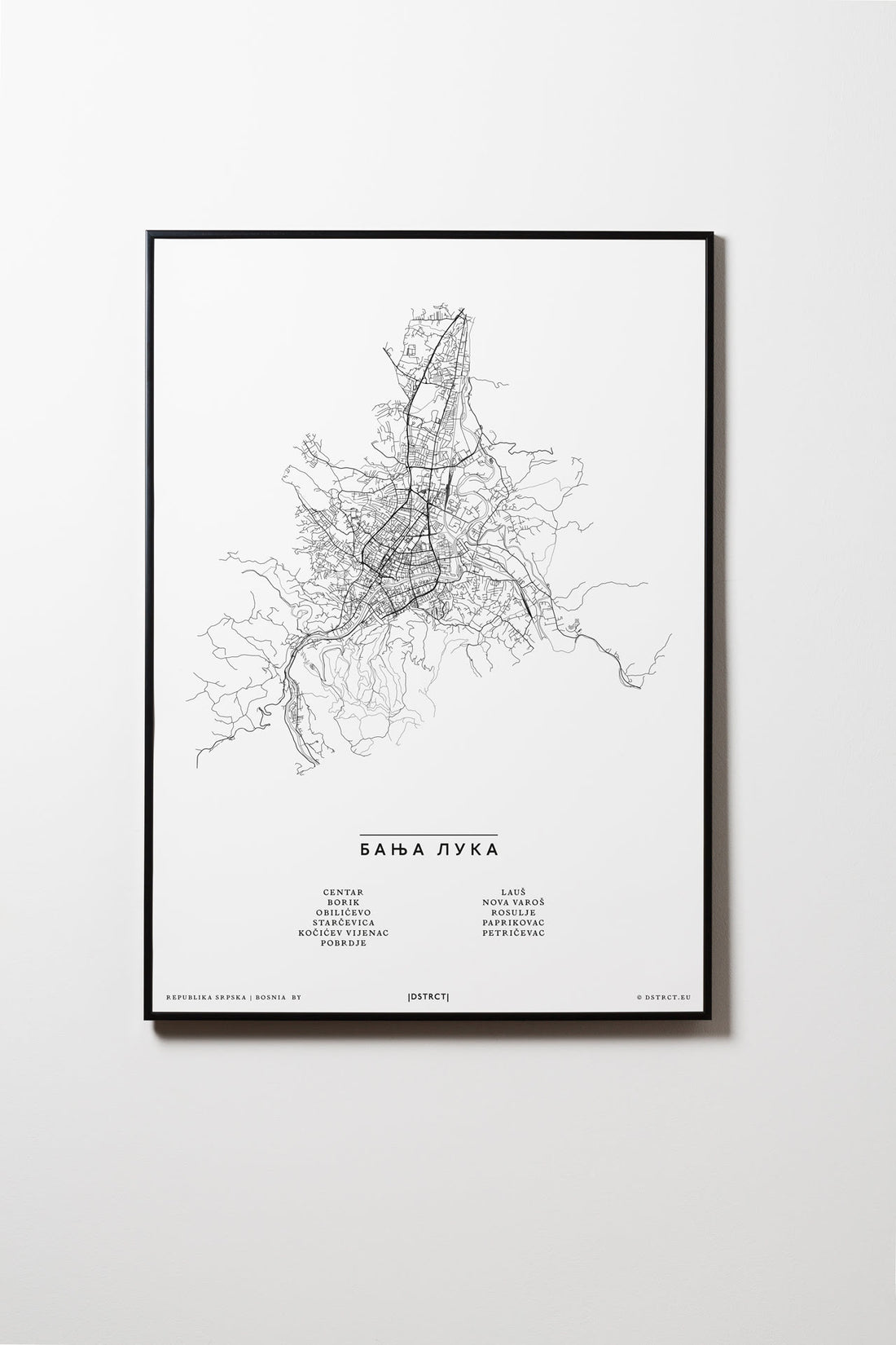 Banja Luka | Republika Srpska | Bosnien und Herzegowina | City Map Karte Plan Bild Print Poster Mit Rahmen Framed L & XL