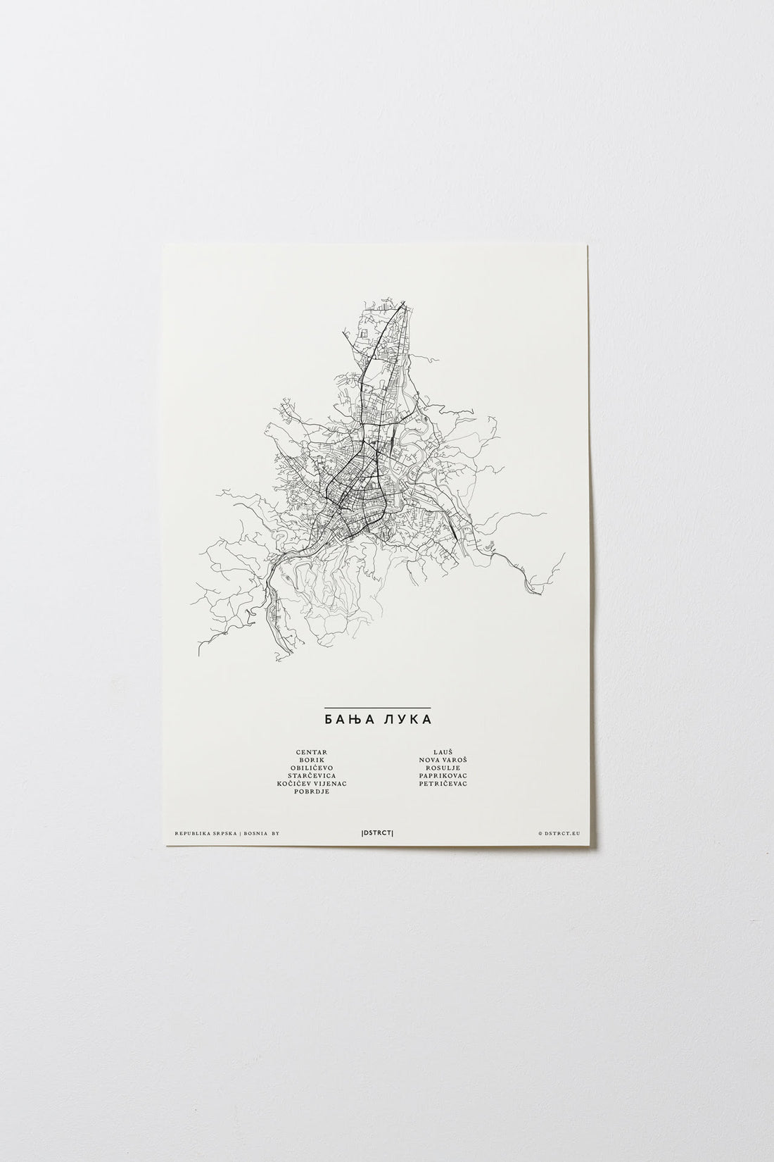 Banja Luka | Republika Srpska | Bosnien und Herzegowina | City Map Karte Plan Bild Print Poster Ohne Rahmen Unframed