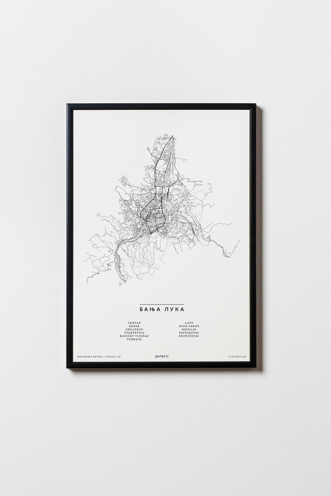 Banja Luka | Republika Srpska | Bosnien und Herzegowina | City Map Karte Plan Bild Print Poster Mit Rahmen Framed