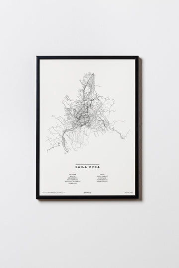 Banja Luka | Republika Srpska | Bosnien und Herzegowina | City Map Karte Plan Bild Print Poster Mit Rahmen Framed