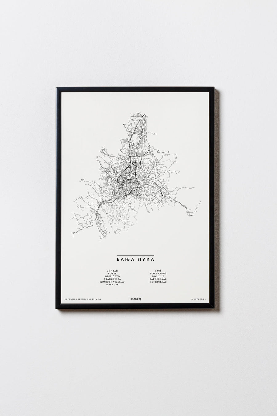 Banja Luka | Republika Srpska | Bosnien und Herzegowina | City Map Karte Plan Bild Print Poster Mit Rahmen Framed