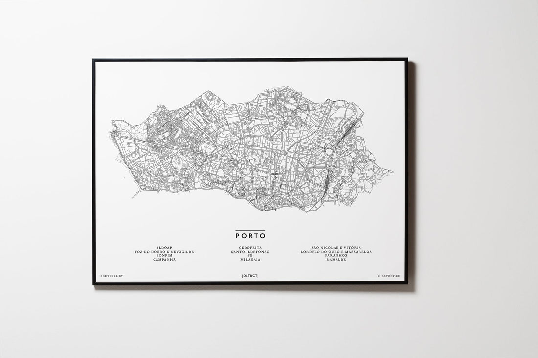 Porto | Portugal | City Map Karte Plan Bild Print Poster Illustration Framed mit Rahmen L & XL