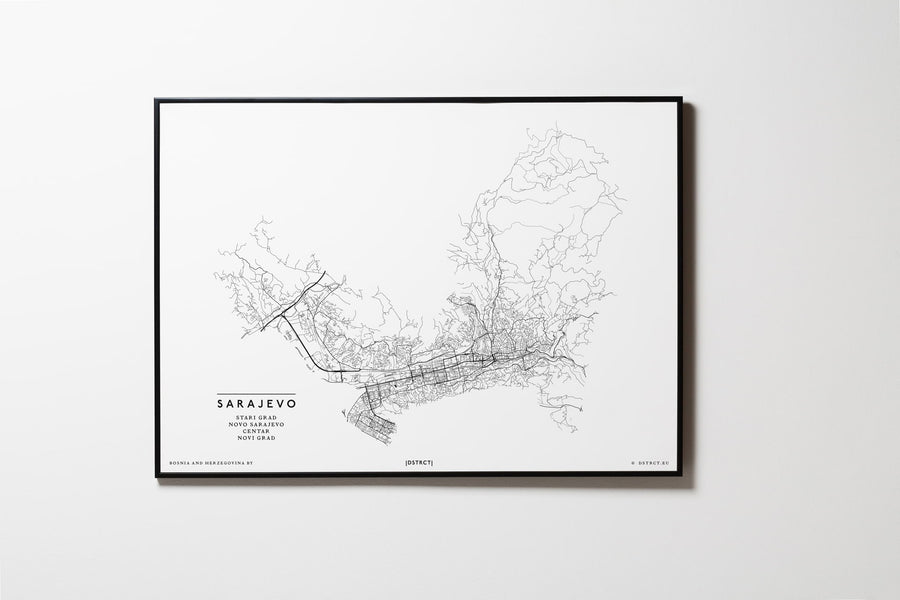 Sarajevo | Bosnien und Herzegowina | City Map Karte Plan Bild Print Poster Mit Rahmen Framed L & XL