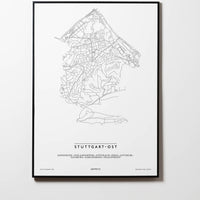Stuttgart Ost | Stuttgart | City Map Karte Plan Bild Print Poster Mit Rahmen Framed L & XL