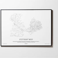 Stuttgart West | Stuttgart | City Map Karte Plan Bild Print Poster Mit Rahmen Framed L & XL