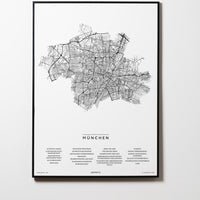 München | Bayern | Deutschland | City Map Karte Plan Bild Print Poster Mit Rahmen Framed L & XL