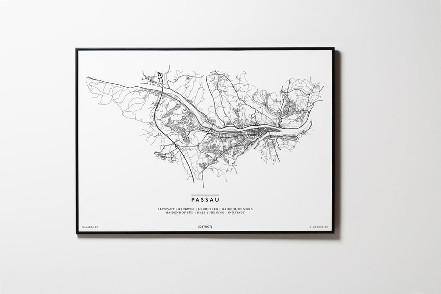 Passau | Bayern | Deutschland | City Map Karte Plan Bild Print Poster Mit Rahmen Framed L & XL