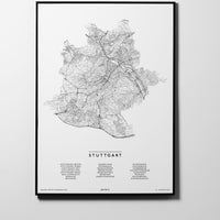 Stuttgart | Baden-Württemberg | Deutschland | City Map Karte Plan Bild Print Poster Mit Rahmen Framed L & XL