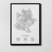 Stuttgart | Baden-Württemberg | Deutschland | City Map Karte Plan Bild Print Poster Mit Rahmen Framed