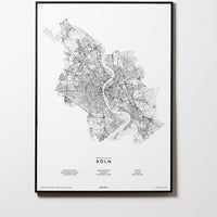Köln | Nordrhein-Westfalen | Deutschland | City Map Karte Plan Bild Print Poster Mit Rahmen Framed L & XL